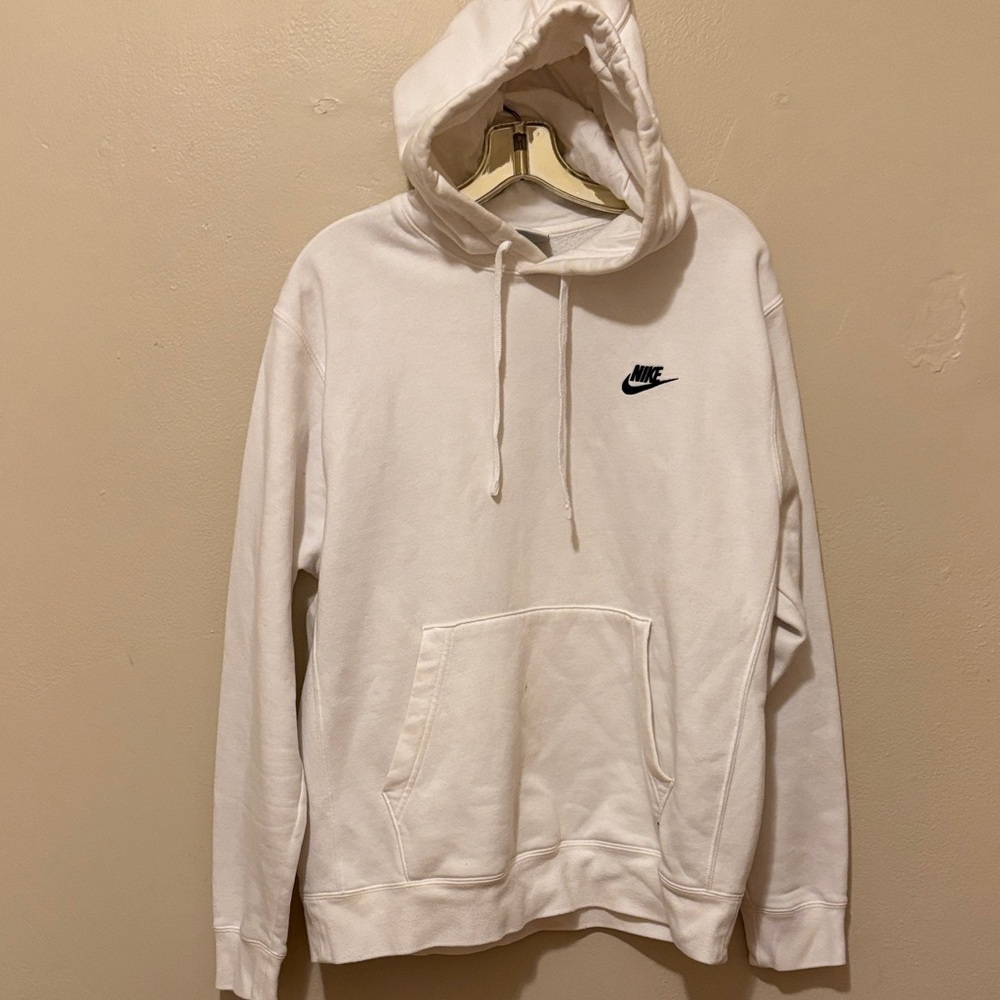 Nike Men's White Hoodie with Black Logo